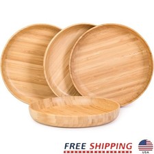 Eco-Friendly Bamboo Plates Set Unbreakable Reusable Dinnerware Easy Care 4 PCS