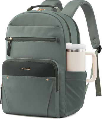 Laptop Backpack for Women with Leather Trim & Tumbler Pockets, 15.6'' Work Backpa