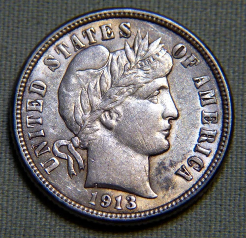 1913 United States Silver Barber Dime - AU Details - Lot 1370