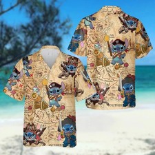 Stitch Pirates Of The Caribbean Hawaiian Shirt Casual Button Down Unisex Adults