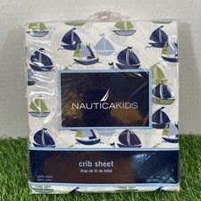 Nautica Kids Crib Sheet Zachary 28x52 100 Cotton Sailboats White Blue Green New