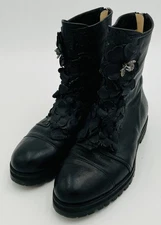 Jimmy Choo 'Havana Floral' Size 37(EU) 6.5(US) Black Leather Boots w/Crystals