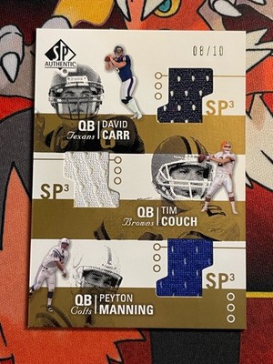 2002 SP Authentic Threads Triple Gold /10 Carr - Couch - Manning #AT3-CC