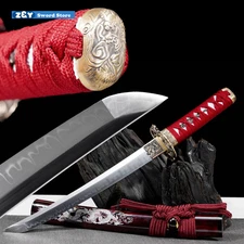 Brass Dragon Fittings 1095 Tempered Tanto Sharp Japan Short Katana Sword Q8590