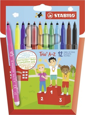 Fibre-Tip Pen with Triangular Grip Zone - STABILO Trio A-Z - Pack of 12 - Assort