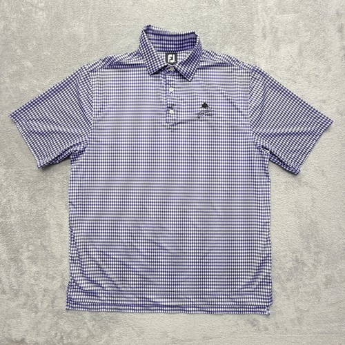 FootJoy Polo Shirt Mens XL Purple Polyester Spandex Gingham Golf Crystal Springs