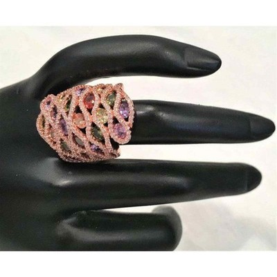 Statement Knuckle Ring Rose Gold Plated 925 Sterling Silver CZ Accent Bling Sz 6