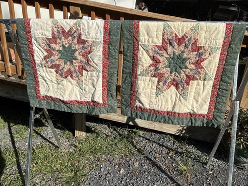 (2) Vintage Pillow Shams Quilted Patchwork Star 23"x29"- Estate Find- Zip A44