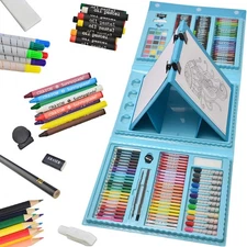 185-Piece Art Set: Easel, Oil Pastels, Crayons, Pencils, Markers, Watercolors