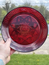 Luminarc Cristal D'Arques Durand Vintage Ruby Red 10" Dinner Plates Set 4 France