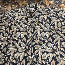Pierre Cardin Men's L Short Sleeve Button-Up Geometric Leaf Des Shirt Black/tan