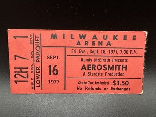 1977 AEROSMITH CONCERT TICKET MILWAUKEE ARENA SEP. 16