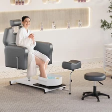 Pedicure Station with Stool, Reclining Pedicure Chair with Foot Massage Basin