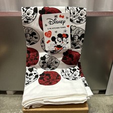 Disney Mickey Minnie Mouse Love 2 Pack Kitchen Towels 16x26 100 Cotton White