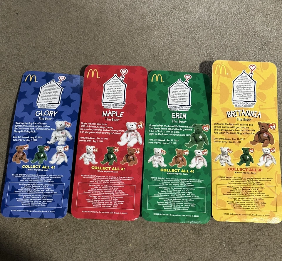 TY BEANIE BABIES MCDONALDS INTERNATIONAL BEARS SET OF 4 New in box! errors RARE - Image 2 of 3