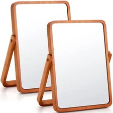 DEAYOU 2 Pack Mirror with Wood Stand, Rotation Makeup Mirror, 10" Standing... 