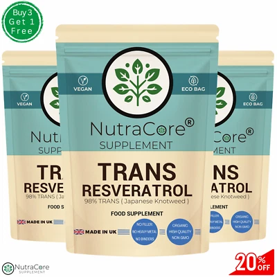 NUTRA CORE Cápsulas de resveratrol trans 600 mg-98 % trans-(impulsadas de Knotweed japonés)-veganas