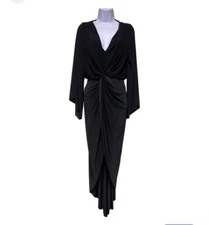 MISA Los Angeles Tega Long Sleeve Maxi High Low Dress Women's Medium Black NWT