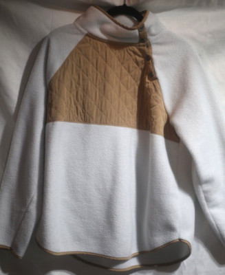 J. Crew Womens Size L Quilted Snap Down Neck Sherpa Sweatshirt Ivory Fleece