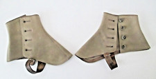 Edwardian Spats Taupe Wool Felt 4 Buttons Leather Straps w/Buckles Vtg AZ59
