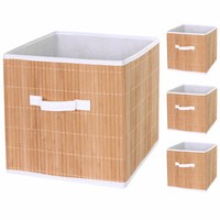 4Er-Set Faltbox MCW-C21, Korb Aufbewahrungskorb, Bambus 32X32X32Cm Naturfarben
