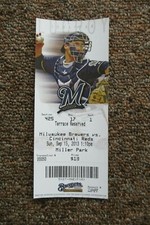 MILWAUKEE BREWERS VS REDS 9/15/2013 FULL TICKET ~ SEAN HALTON (WALKOFF HR)