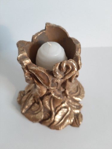 Vtg 90s Golden Rose Resin Candle Holder Figurine Maximalist Boho Whimsigoth - Picture 4 of 9