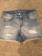 Cat  Jack Girls Denim Shorts Size 14/16 Super Stretch Eyelet Inserts