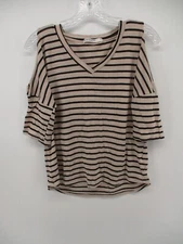 Stateside Small V Neck Half Sleeve Cold Shoulder Striped Shirt