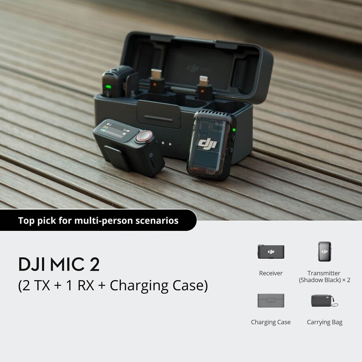 DJI Mic 2 2-Person Digital Wireless Mic System/Rec for Cameras and