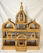 Vintage Bird Cage Wire & Wood Dome Finial Top Castle Architectural Finch Canary