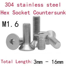 M1.6 304 Stainless Steel Allen Screw Hex Socket Countersunk Flat Head Bolt