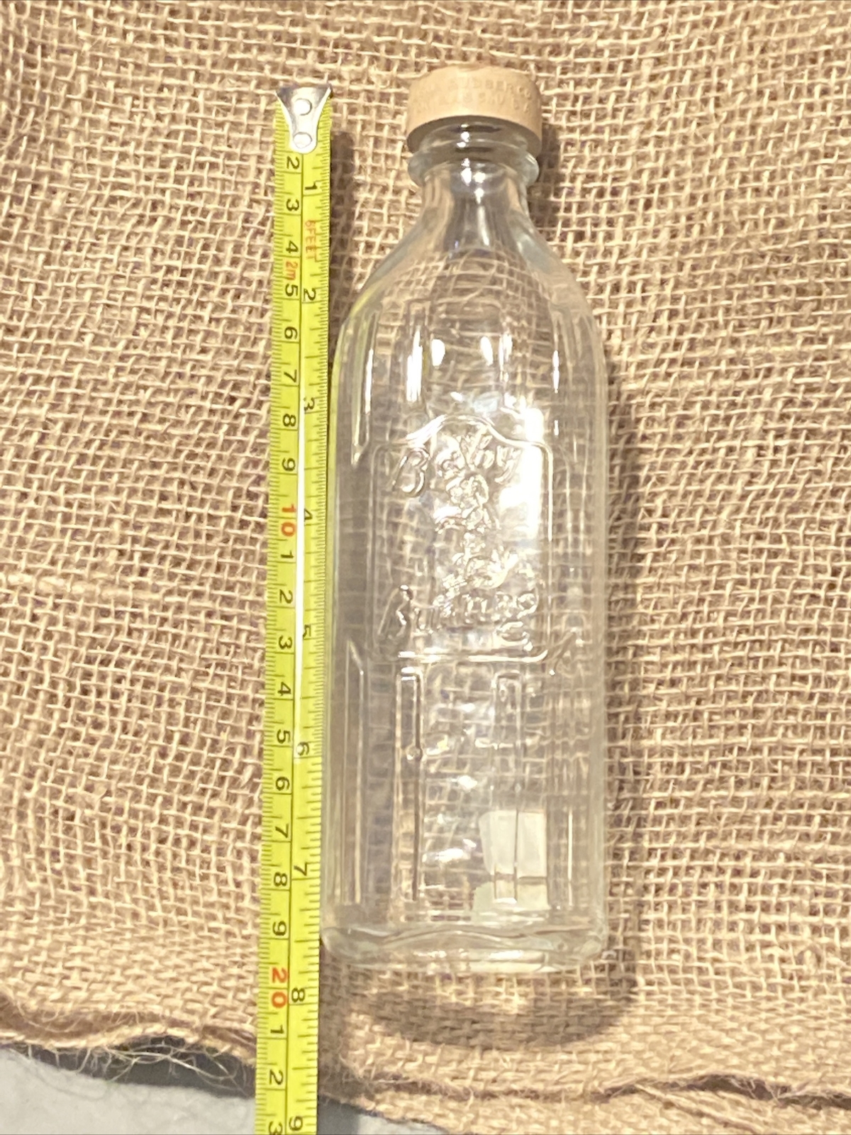 Vintage Baby Bunting Bottle Milk Baby 8oz 1930 Bunny Embossed Glass Rubber Cap