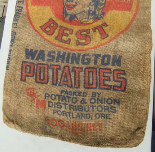 Vntg Carols Best Washington Potatoes Gunny Sack Potato Distributors Portland ORE - Picture 4 of 8