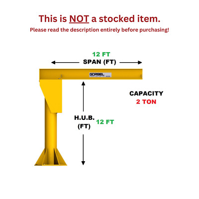 GORBEL FREESTANDING JIB CRANE - 2 TON CAPACITY, SPAN 12 FT, HUB 12 FT