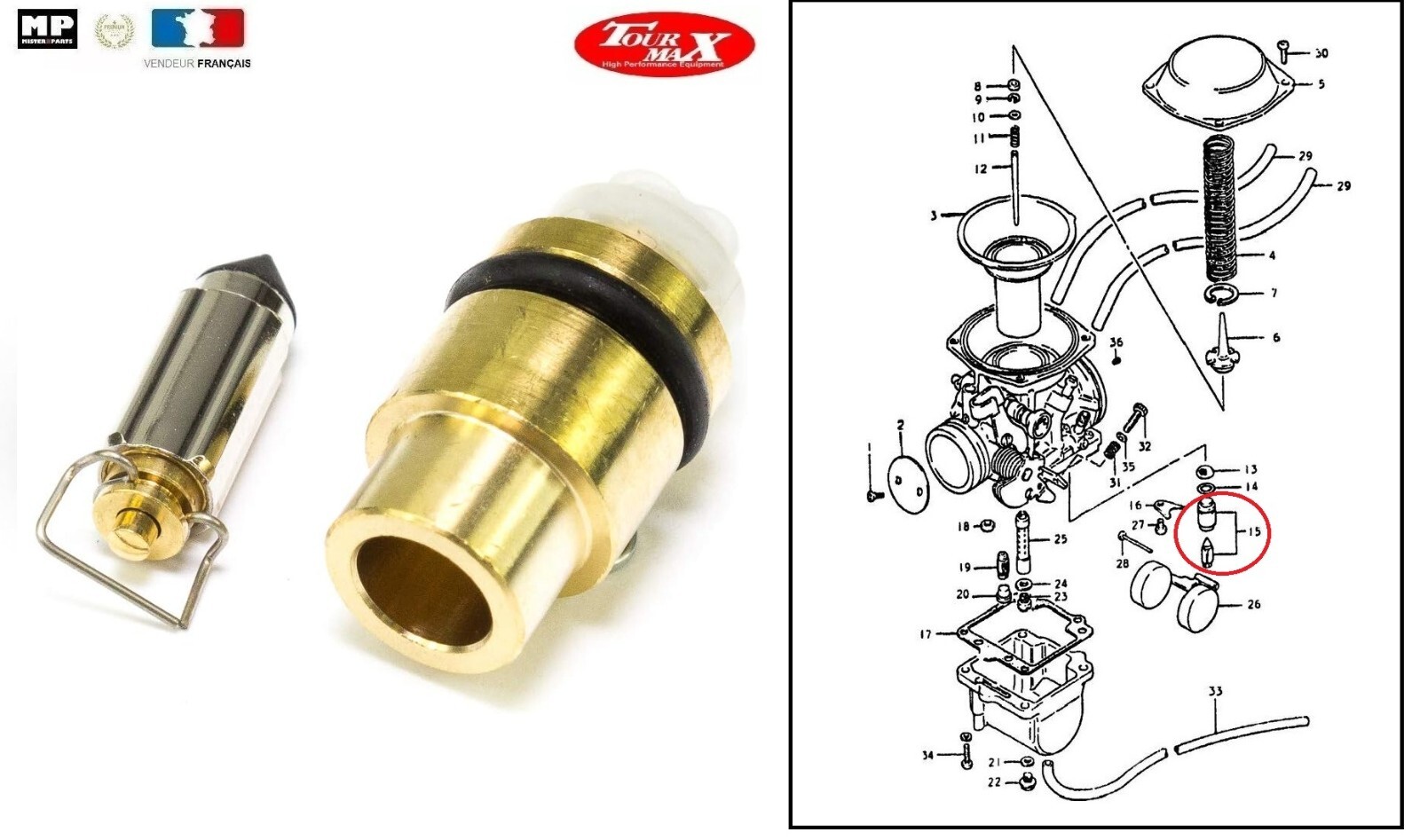 Kit pointeau et siège de carburateur Yamaha XJR 400 R 4HM pour motos de 1995 à 2000