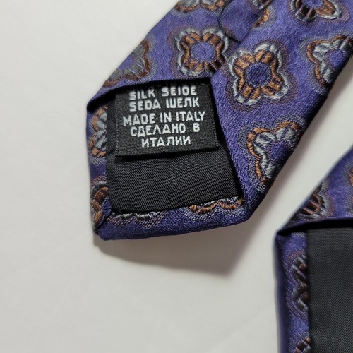 Hugo Boss Tie Men's Purple Floral 100% Silk Necktie Handmade In Italy - Picture 6 of 8