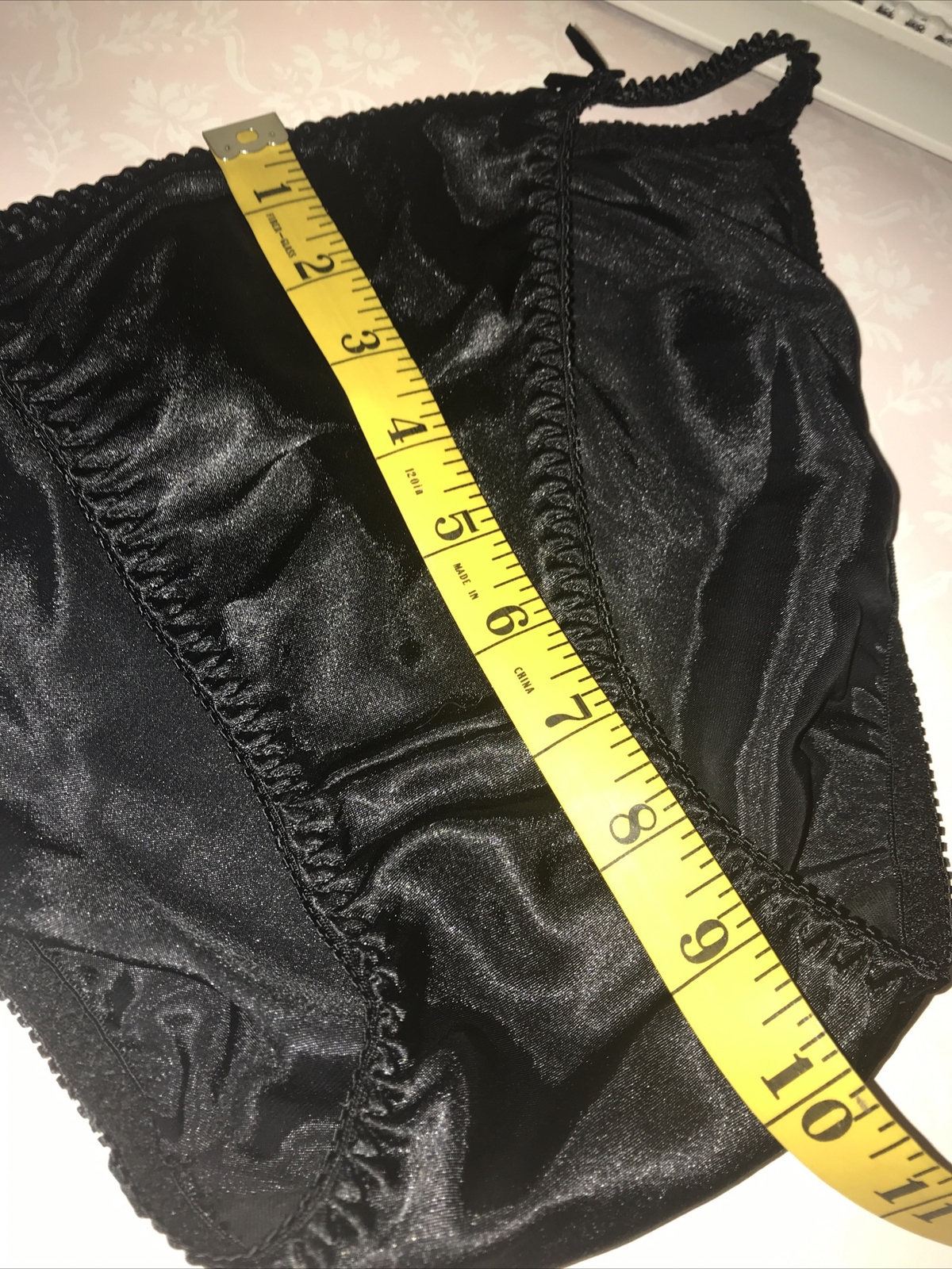 VTGSLICK BLACK SATIN HI CUT LEG TRIANGLE Panties Pa… Gem