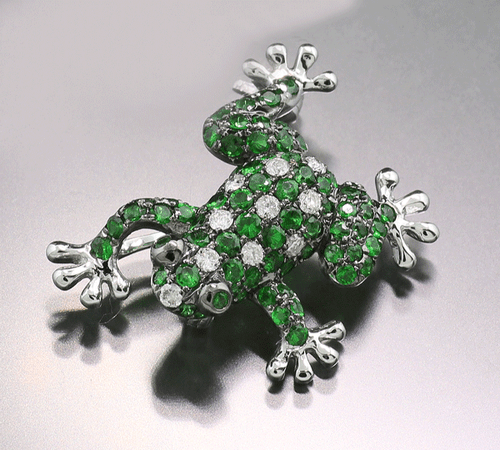 Colgante / Broche Sapo Tsavorita Verde Brillantes 750- Oro Blanco Froschanhänger - Imagen 1 de 6