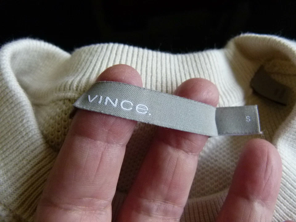 / Винс. Мужской кремовый вязаный свитер с длинным рукавом вырез лодочкой 100% хлопок размер S - Изображение 3 из 4