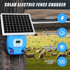ATMOREA Solar Powered Fence Charger LCD Display 5 Miles Electric Fence Energizer
