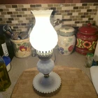 Vintage White Milk Glass Table Lamp Hobnail Ruffle Scalloped H 15" Works Great