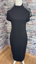 Pied A Terre Women’s Black Jewelled Cap Sleeve Midi Shift Dress Size UK 14