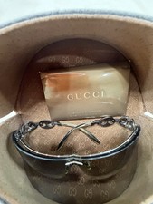 Vintage Gucci Shield Sunglasses Silver Hardware GG Logo Y2K Authentic w/ Case