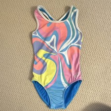 GK ELITE Simone Biles Gymnastics Leotard MULTICOLOR Swirl Sleeveless AXS