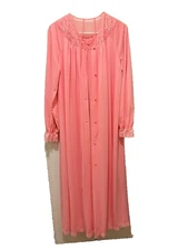 Shadowline Nightgown & Robe Set - Nylon & Lace - Peach Coral - Small ~ Made USA