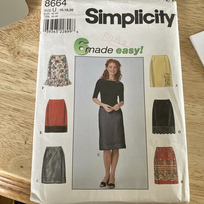 Simplicity 8664 Plus  Straight Skirts w Slit Misses Sz 16 18 20 Sewing Pattern