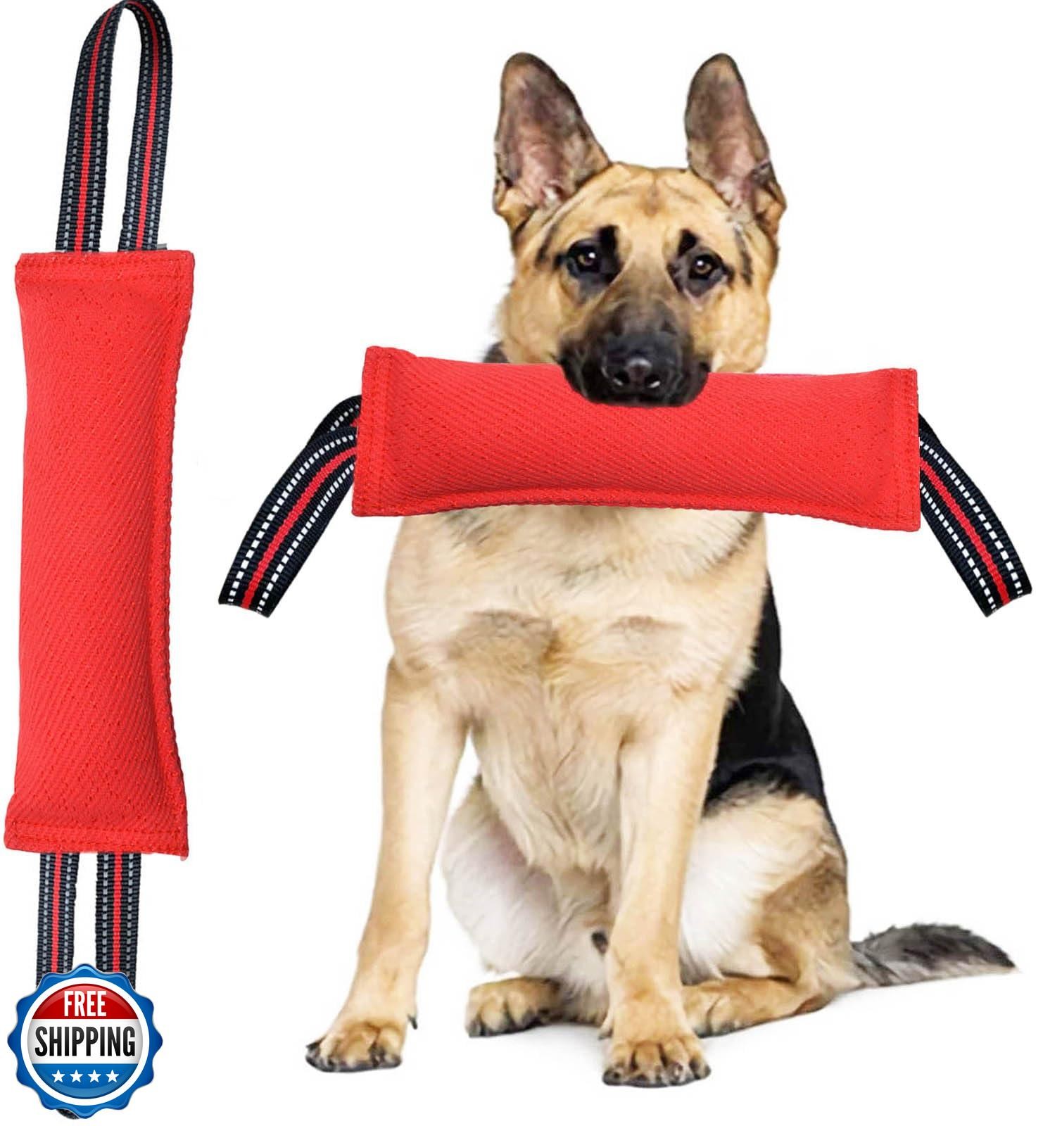 Clysoru Durable Dog Tug Toy with 2 Red Band Handles for Tug of War Play