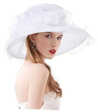 Z X Organza Church Wedding Tea Party Derby Hats for Women 034 White Fascinator