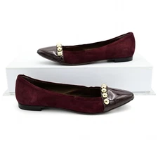 *BRAND NEW!* AGL Silver Studded Suede Cap Toe Flats in Burgundy sz 38 / 8 US